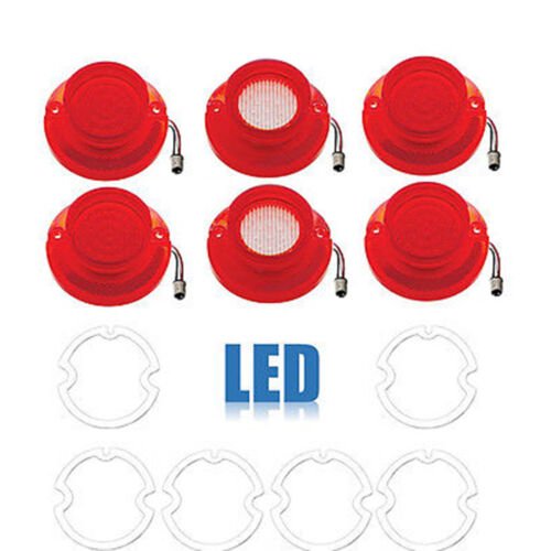 64 Chevy Impala LED Rear Red Tail & White Back Up Light Lens & Gasket Set of 6