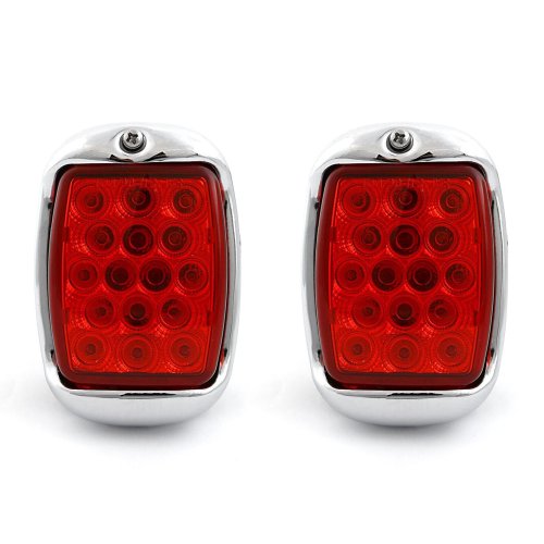 Red LED Tail Lamp Chrome Housing Assembly Flasher Pair for 40-53 Chevy GMC Truck