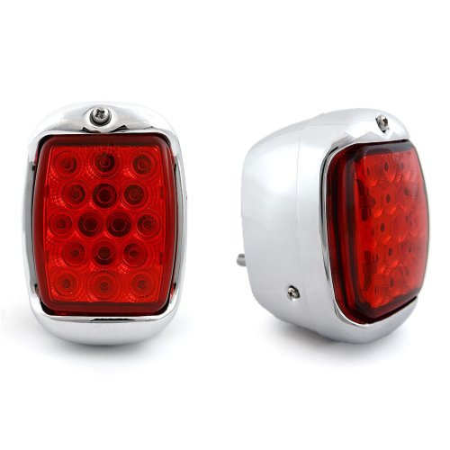 Red LED Tail Lamp Chrome Housing Assembly Flasher Pair for 40-53 Chevy GMC Truck