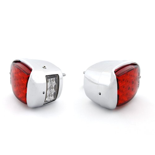 Red LED Tail Lamp Chrome Housing Assembly Flasher Pair for 40-53 Chevy GMC Truck