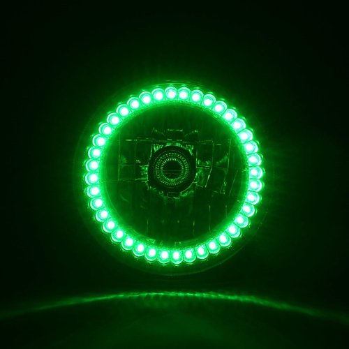 7" Green Halo Ring Angel Eyes 6K 20/40w LED Headlight Headlamp Light Bulbs Pair