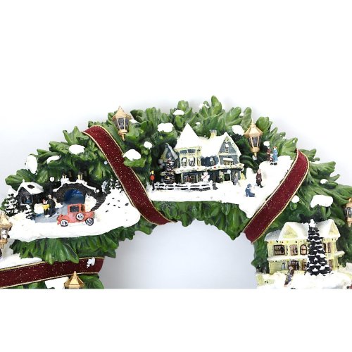 Thomas Kinkade Hamilton Collection Illuminated Christmas Village Wreath