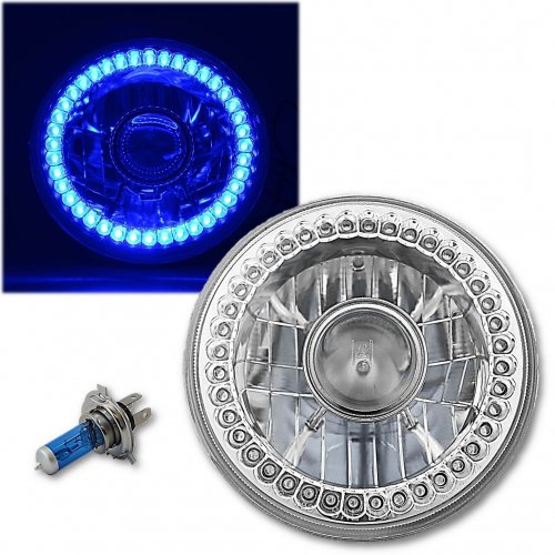 7" Motorcycle Crystal Clear SC Blue LED Halo Projector Halogen Headlight Lamp
