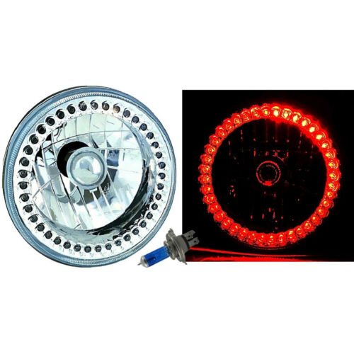 7" Halogen Blue LED Halo Ring Angel Eyes Headlight Headlamp Light Bulbs Pair Img