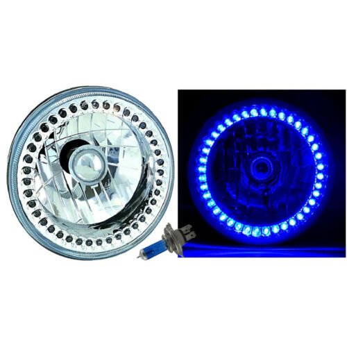 7" Blue LED Angel Eye Ring Motorcycle Halo Headlight Blinker Turn Signals Light