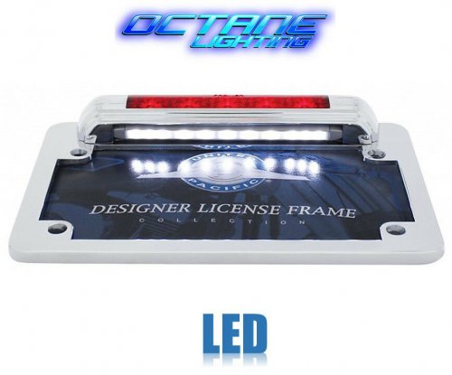 Chrome Motorcycle Chopper Bike Red LED Brake License Plate Light Lamp Trim Frame