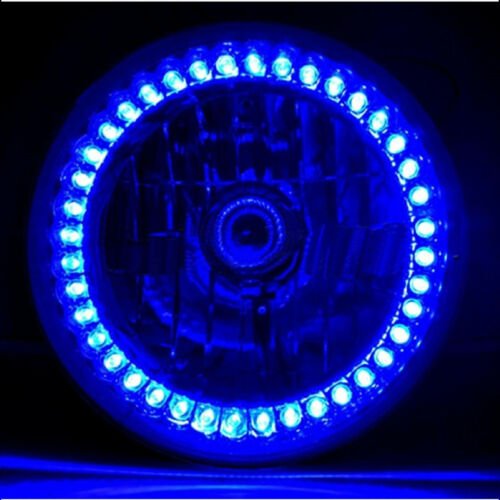 7" Halogen Blue Split LED Halo Ring Angel Eye Headlight Headlamp Light Bulb Pair