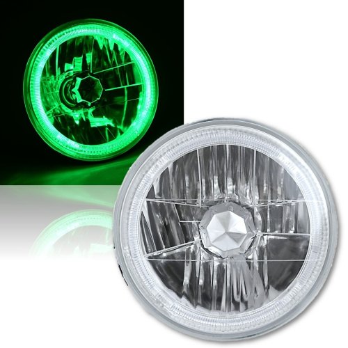 7" Halogen H4 Headlight Headlamp Green LED Halo Angel Eyes Light Bulbs 12 Volt