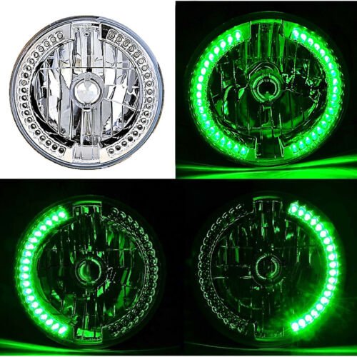 7" Green Split LED Halo Angel Eye Headlight Halogen Headlamp 60W Light Bulb Pair