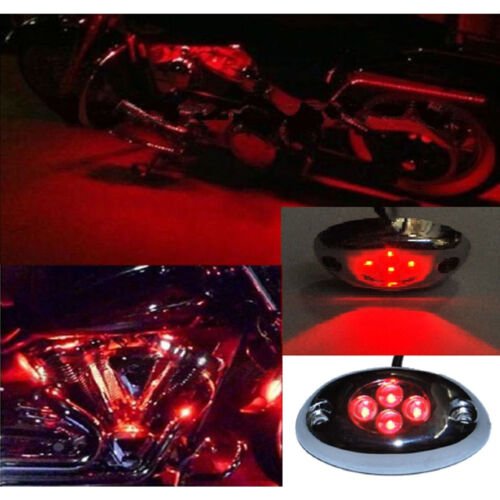 1Pc Red LED Chrome Accent Module Motorcycle Chopper Frame Neon Glow Light Pod
