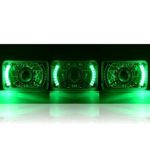 4X6" Green LED Halo Projector Halogen Headlight Headlamp Bulbs Crystal Clear Set