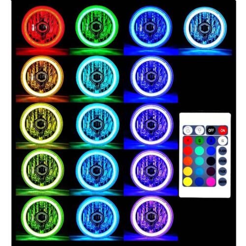 7" RGB Multi-Color White Red Blue Green COB LED Halo Headlight Harley Motorcycle