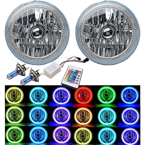 7" RGB COB LED Multi-Color White Red Blue Green Halo Angel Eye Headlights Pair