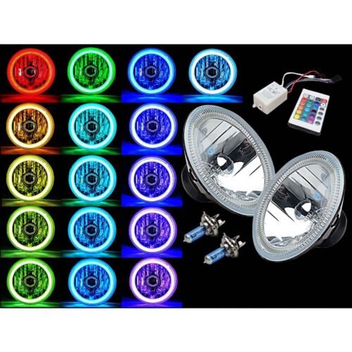 7" RGB COB LED Multi-Color White Red Blue Green Halo Angel Eye Headlights Pair