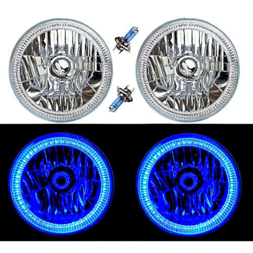 7" SMD Blue LED Halo Angel Eyes H4 Headlamp Headlight Halogen Light Bulbs Pair