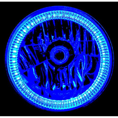 7" SMD Blue LED Halo Angel Eyes H4 Headlamp Headlight Halogen Light Bulbs Pair