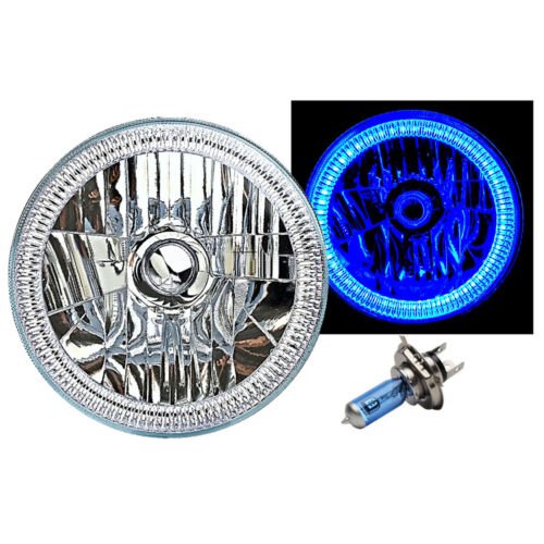 7" SMD Blue LED Halo Angel Eyes H4 Headlamp Headlight Halogen Light Bulbs Pair