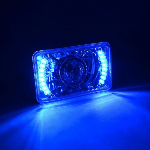 4X6" Blue LED Halo Projector Halogen Headlight Headlamp Bulbs Crystal Clear Set