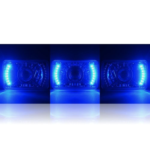 4X6" Blue LED Halo Projector Halogen Headlight Headlamp Bulbs Crystal Clear Set