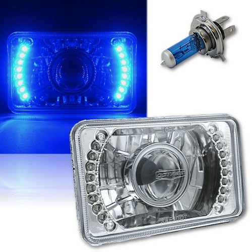 4X6" Blue LED Halo Projector Halogen Headlight Headlamp Bulbs Crystal Clear