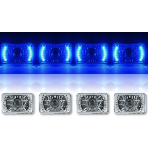 4X6" Blue LED Halo Projector Headlight 6K 6000K HID Headlamp Light Bulbs Set