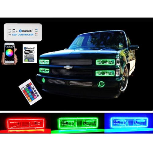 1988-98 Chevy GMC Multi-Color Changing LED RGB Headlight Halo Ring BLUETOOTH Set