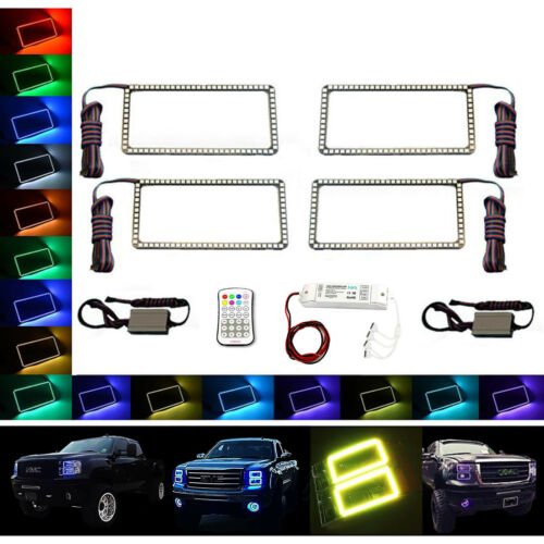 2007-2013 GMC Sierra Multi-Color Changing LED RGB Headlight Halo Ring M7 Set