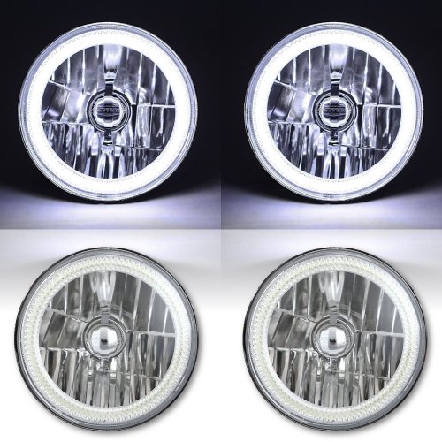 7" White COB LED Halo Angel Eye Headlamp Headlight H4 HID 6000K Light Bulb Pair