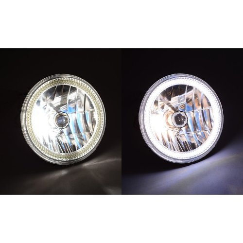 7" White COB LED Halo Angel Eye H4 6k Headlamp Headlight Halogen Light Bulb Pair