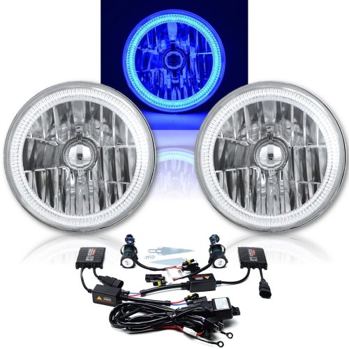 7" Blue COB LED Halo Angel Eye Headlamp Headlight H4 HID 6000K Light Bulb Pair