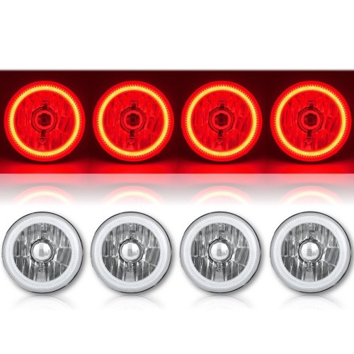 5-3/4" Red COB SMD LED Halo Angel Eye 6000K 6K HID Light Bulbs Headlights Set