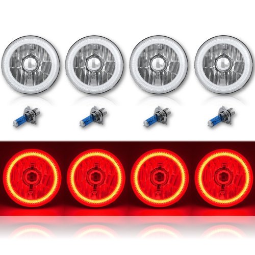 5-3/4" Red LED COB SMD Halo Angel Eyes Halogen Light Bulbs Metal Headlights Set