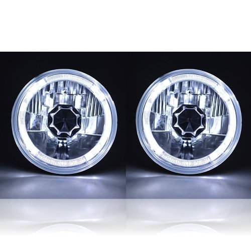 5-3/4 White LED Halo Halogen Light Bulb Headlight Angel Eye Crystal Clear Pair