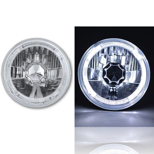 5-3/4 White LED Halo Halogen Light Bulb Headlight Angel Eye Crystal Clear Pair