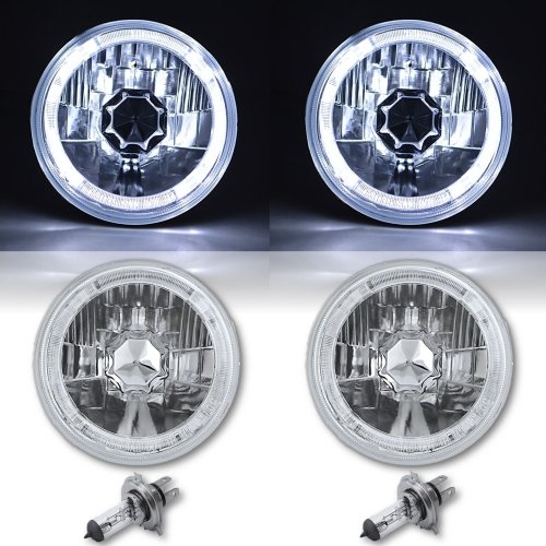 5-3/4 White LED Halo Halogen Light Bulb Crystal Clear Headlight Angel Eye Pair