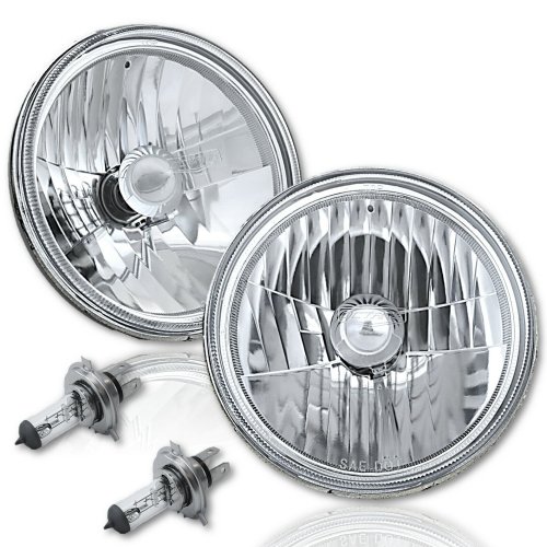 7" Halogen 6V Headlight Diamond Cut Crystal Clear Headlamp Bulbs H4 6 Volt Pair