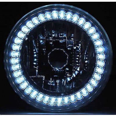 7" Motorcycle Halogen Headlight Light Bulb Crystal White LED Halo Ring Angel Eye