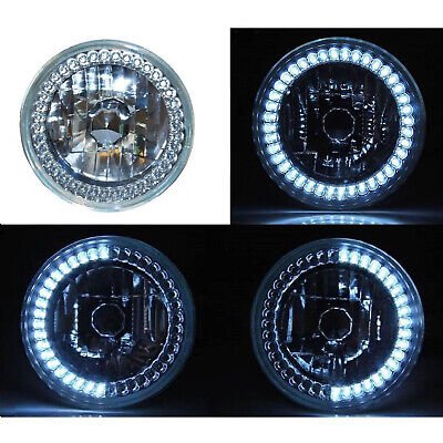 7" Motorcycle Halogen Headlight Light Bulb Crystal White LED Halo Ring Angel Eye