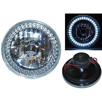 7" Motorcycle Halogen Headlight Light Bulb Crystal White LED Halo Ring Angel Eye