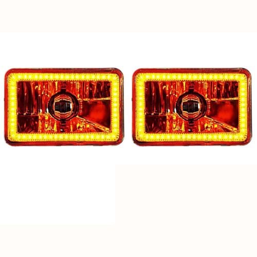 4X6" Amber LED SMD Halo Crystal Glass/Metal Headlight 6K HID Light Bulb Pair