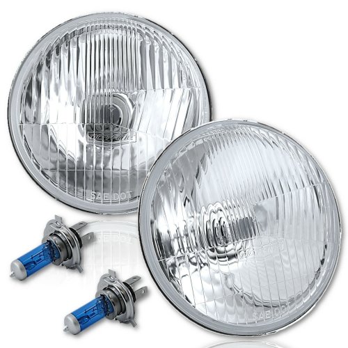 5-3/4" Stock H4 Halogen Light Bulb Headlight Super White 55/60W Headlamp Pair