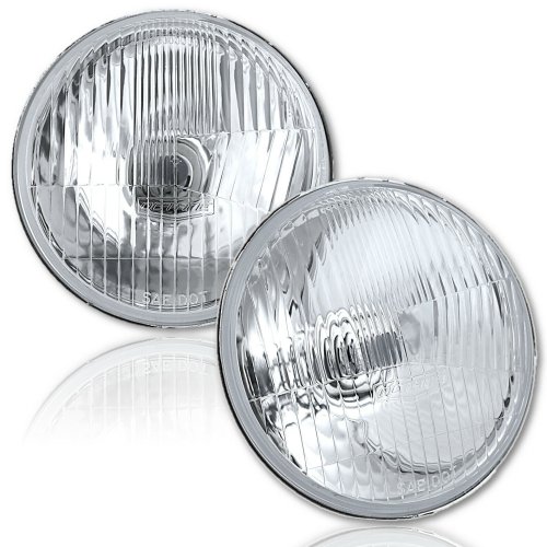 5-3/4" Stock H4 Halogen Headlight 55/60W Light Bulbs - Glass/Metal Headlamp Pair