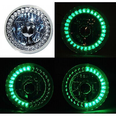 5-3/4 Green LED Angel Eye Motorcycle Halo H4 Headlight Blinker Turn Signal Light