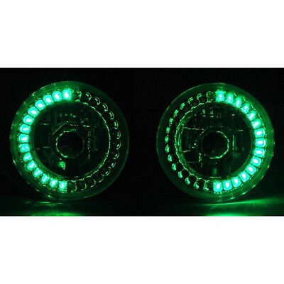 5-3/4 Green LED Angel Eye Motorcycle Halo H4 Headlight Blinker Turn Signal Light