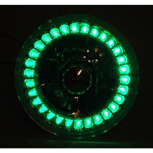 5-3/4 Halogen Green LED Ring Halo Angel Eyes Headlight Headlamp Light Bulbs Pair