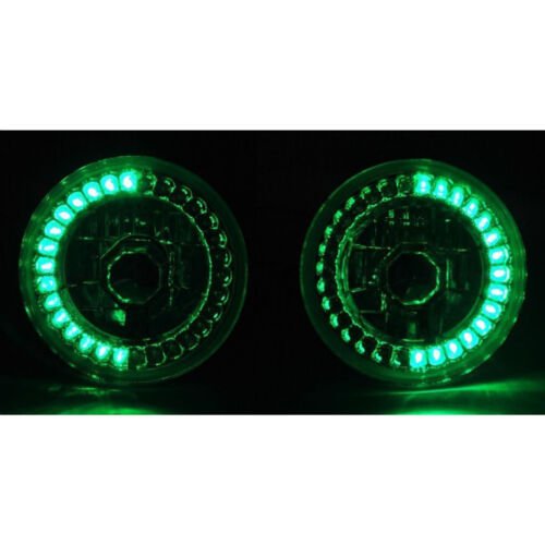 5-3/4 Halogen Green LED Ring Halo Angel Eyes Headlight Headlamp Light Bulbs Pair