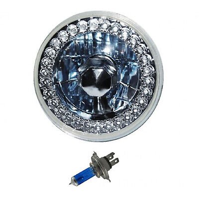 5-3/4" Motorcycle Halogen Headlight Diamond Crystal Clear Bulb Green Halo 30-LED