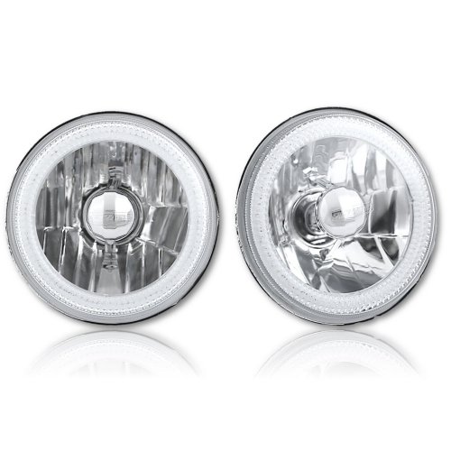 5-3/4" Amber LED COB SMD Halo Angel Eye Halogen Light Bulb Metal Headlights Pair
