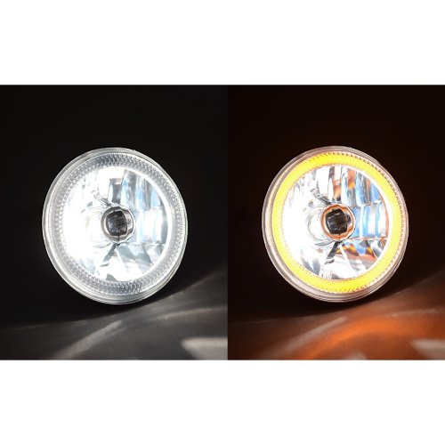 5-3/4" Amber LED COB SMD Halo Angel Eye Halogen Light Bulbs Metal Headlights Set