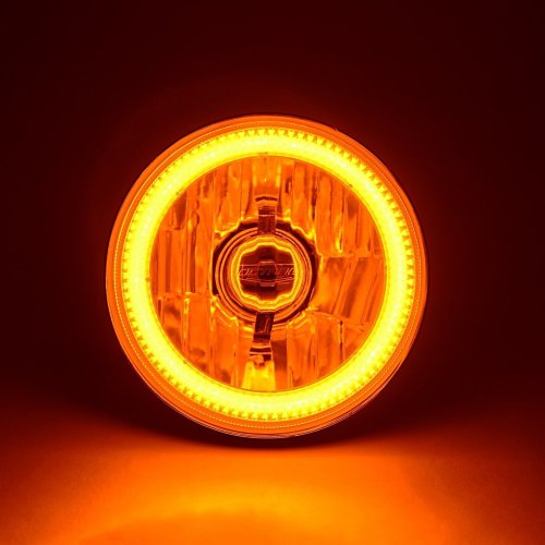 5-3/4" Amber LED COB SMD Halo Angel Eye Halogen Light Bulbs Metal Headlights Set